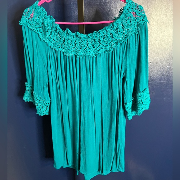 UMGEE Off The Shoulder Lace Blue Top - Picture 2 of 3